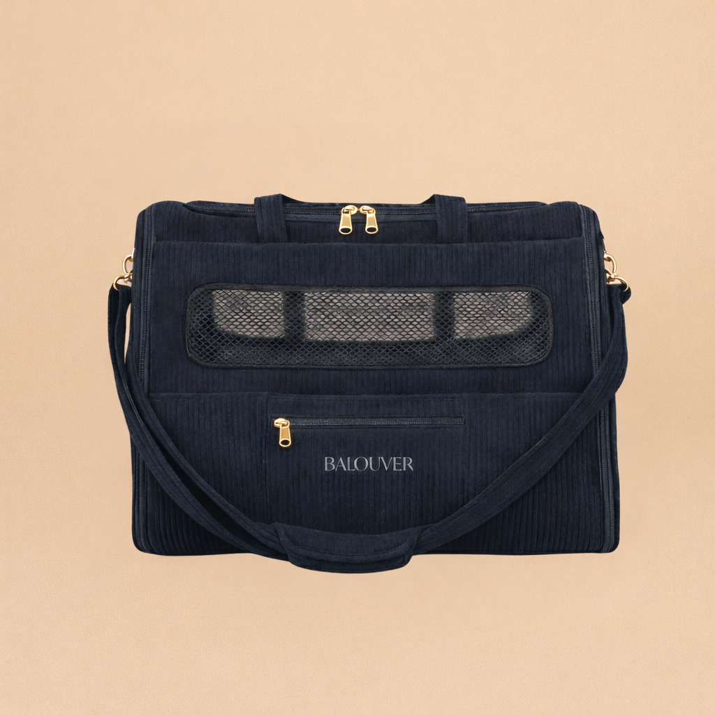 Hundetasche 55x40x23 cm – BALOUVER in Cord Deep Sea Blue, handgenäht, robust und elegant.