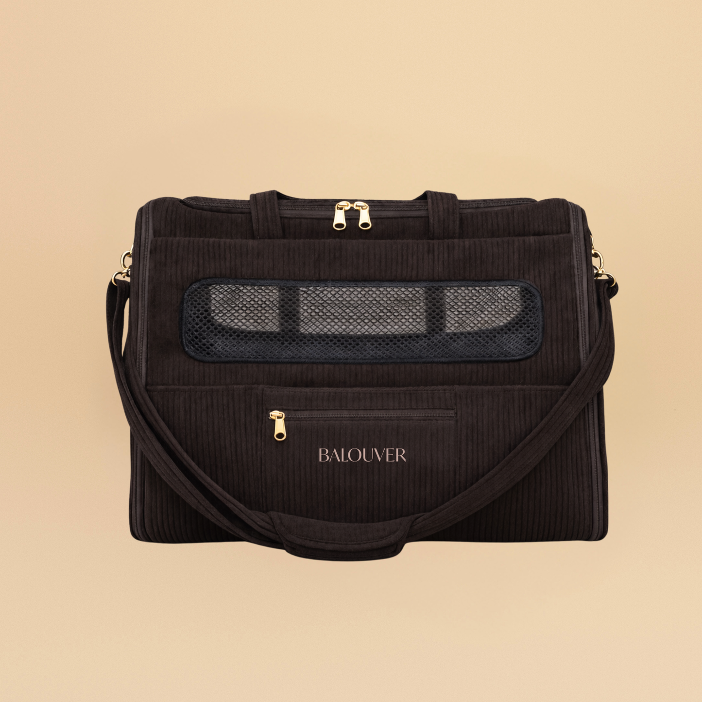 Hundetasche 55x40x23 cm - BALOUVER Cord Dark Mocha Brown für sicheren Hundetransport. Handgenäht und hochwertig.