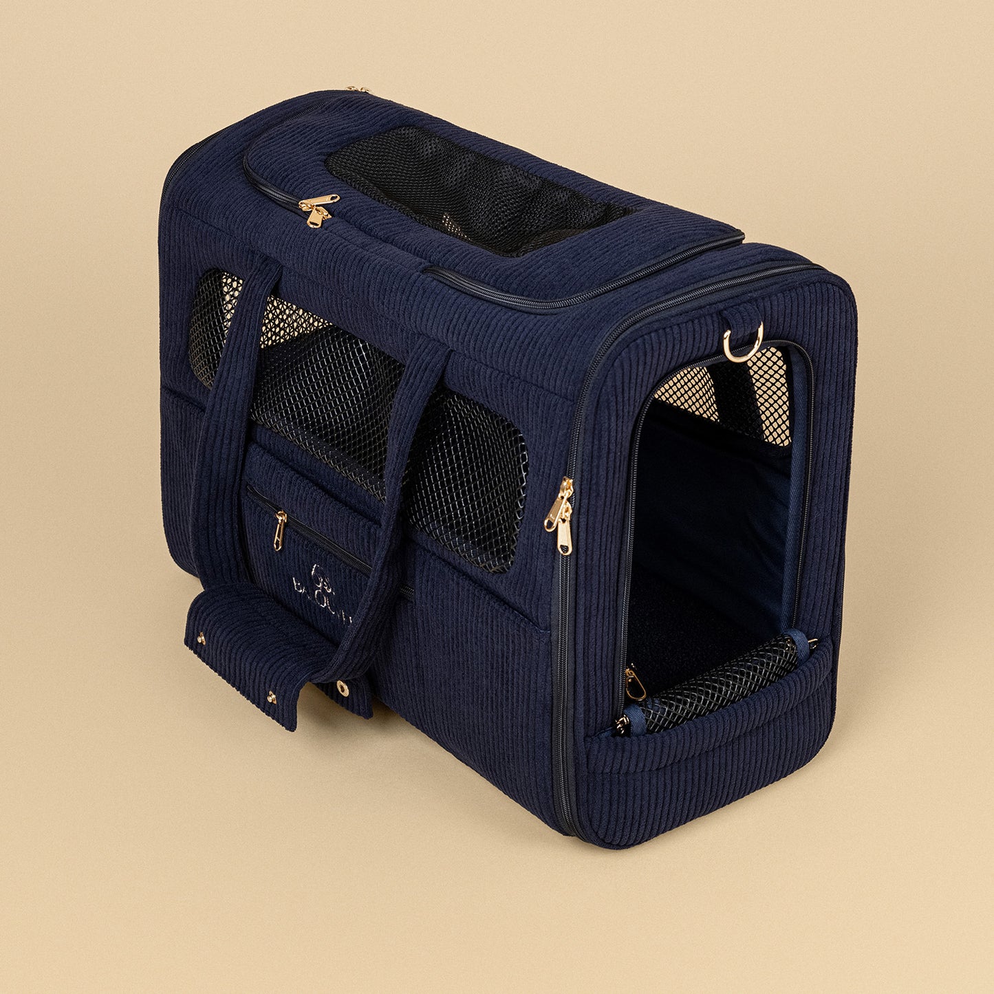 Hundetasche 55x40x23 cm in Deep Sea Blue mit Netzfenstern und Tragegriffen von BALOUVER.
