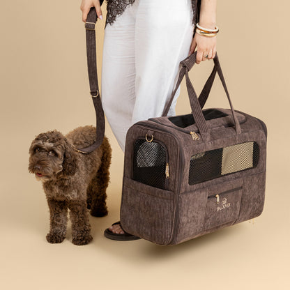 Premium Dog Carrier 55x40x23 cm – BALOUVER Cord Mocha Brown | IATA Airline Approved