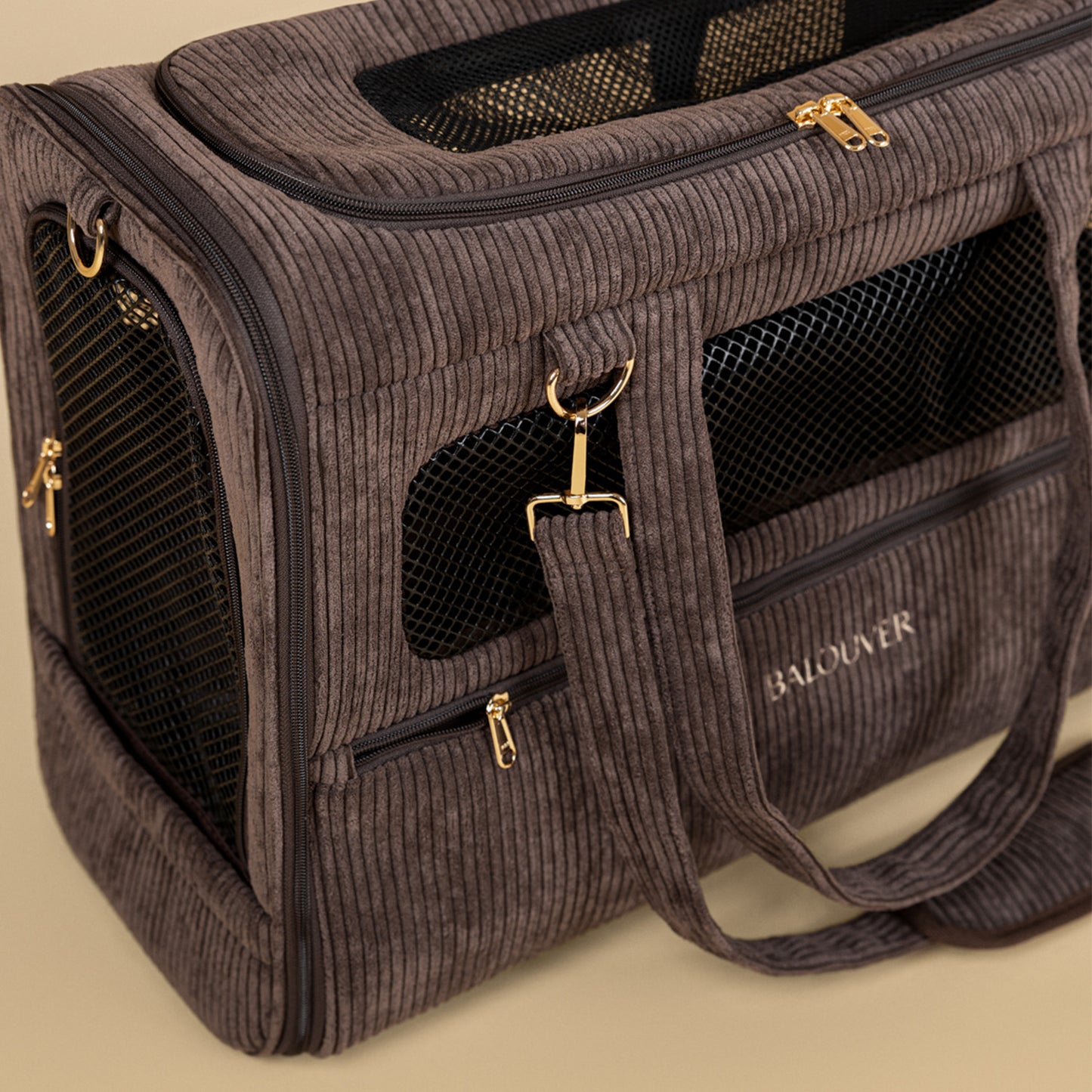 Premium Dog Carrier 55x40x23 cm – BALOUVER Cord Mocha Brown | IATA Airline Approved