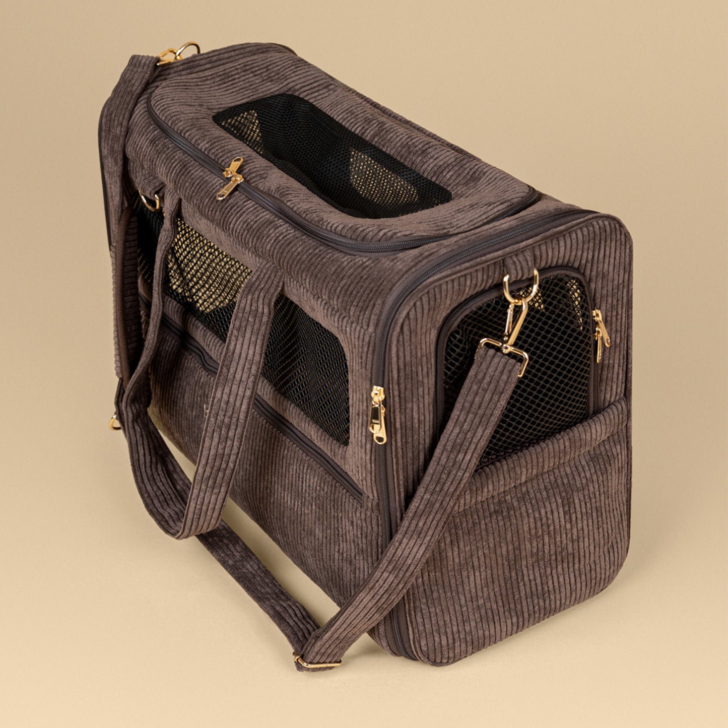 Premium Dog Carrier 55x40x23 cm – BALOUVER Cord Mocha Brown | IATA Airline Approved