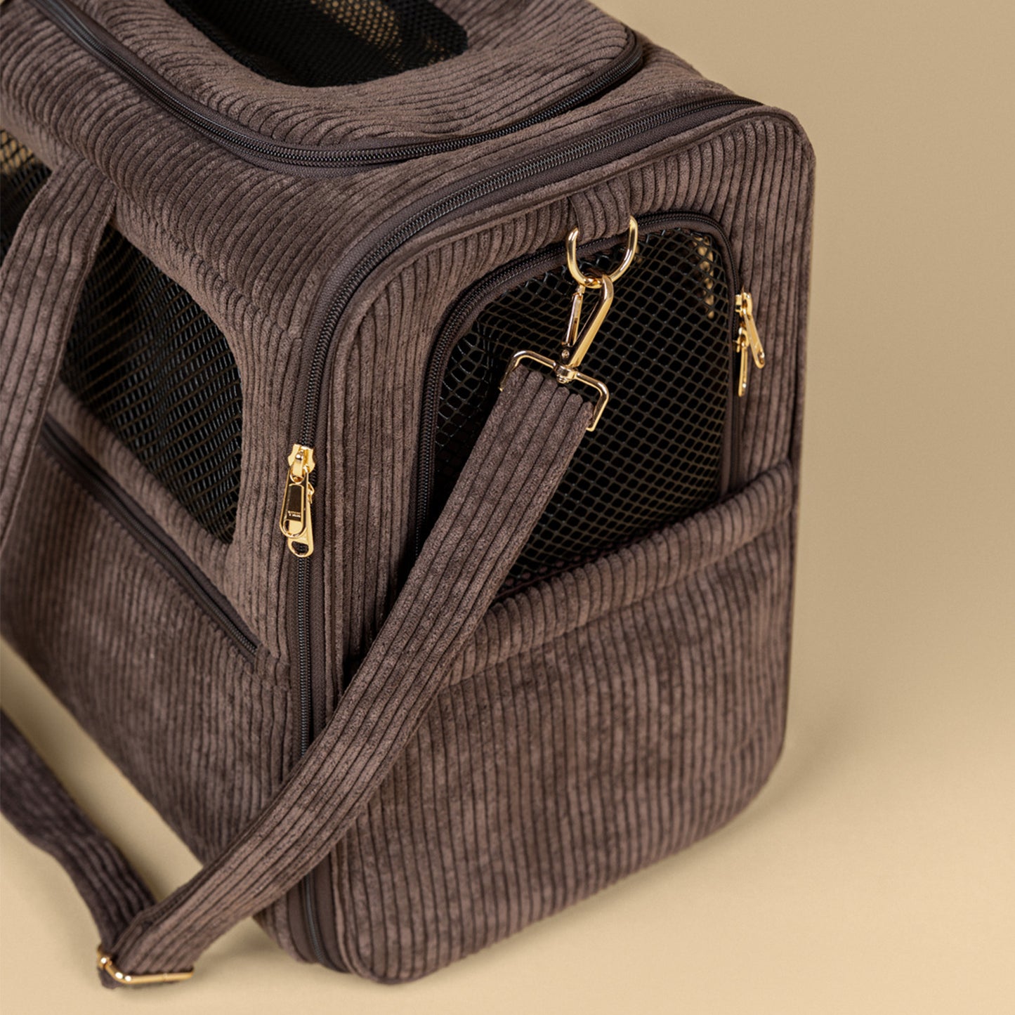 Premium Dog Carrier 55x40x23 cm – BALOUVER Cord Mocha Brown | IATA Airline Approved