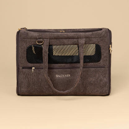 Premium Dog Carrier 55x40x23 cm – BALOUVER Cord Mocha Brown | IATA Airline Approved