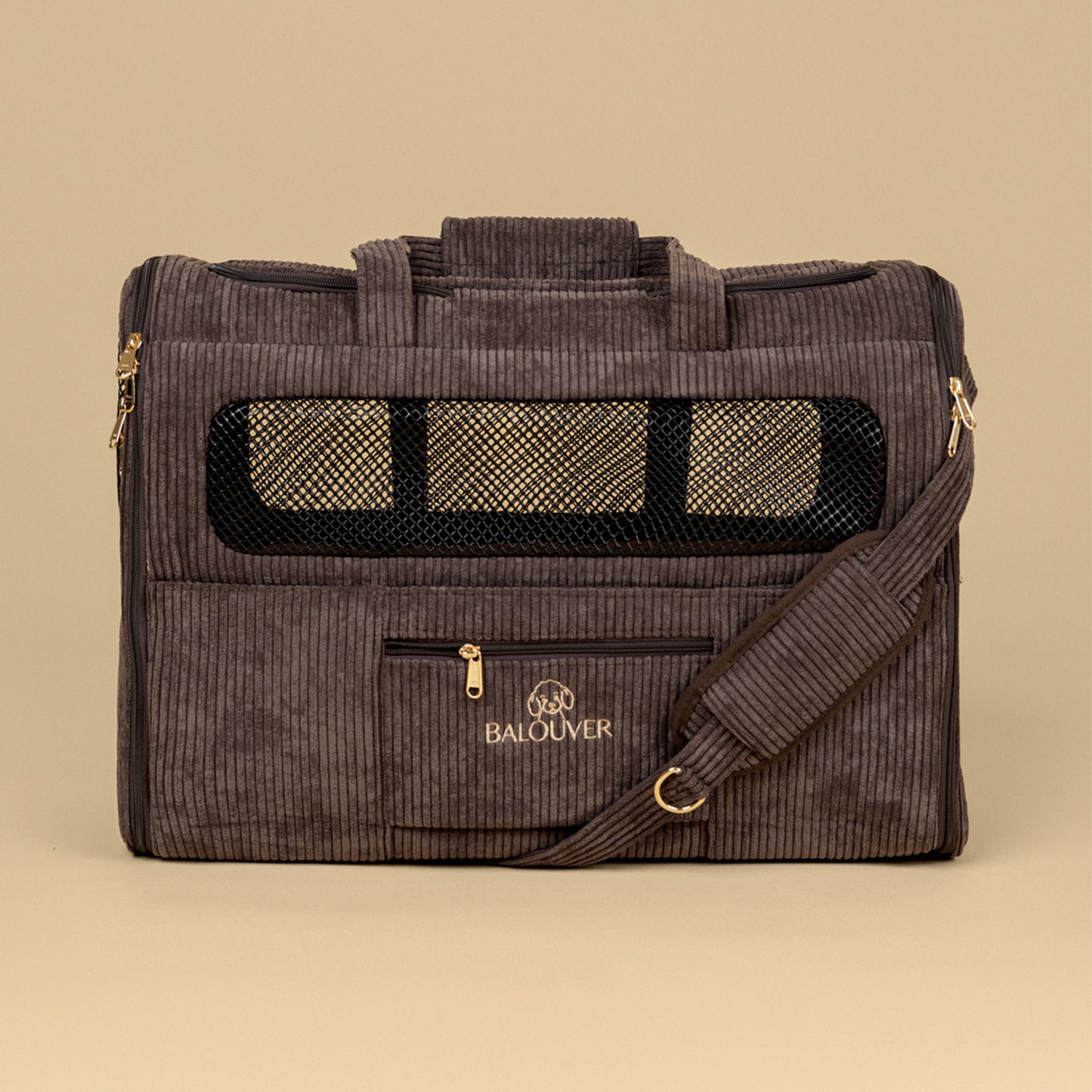 Premium Dog Carrier 55x40x23 cm – BALOUVER Cord Mocha Brown | IATA Airline Approved